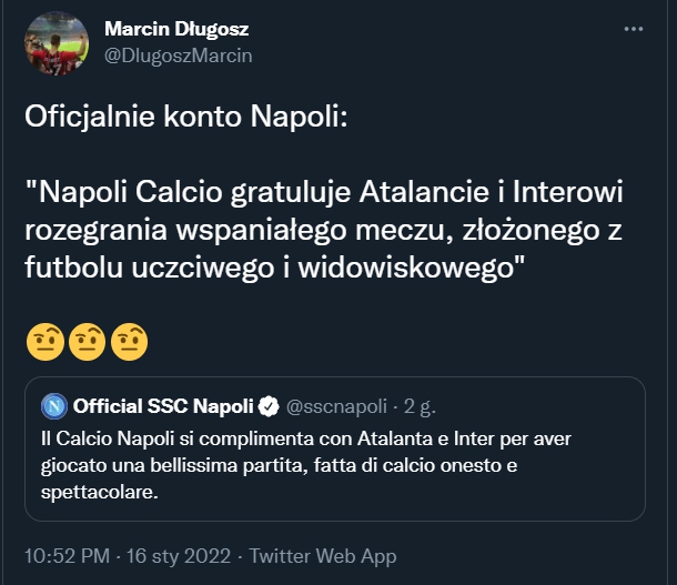 TWEET Napoli po meczu Atalanta 0-0 Inter! :D